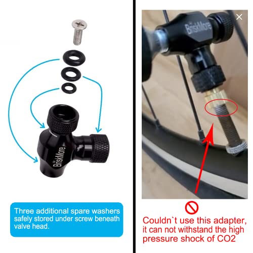 BriskMore CO2 Inflator Kit with 5 x 16g Cartridges for Bike Tires, Presta & Schrader Compatible
