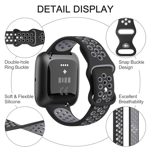 Soft Silicone Sport Band for Fitbit Versa 2 - Black/Gray