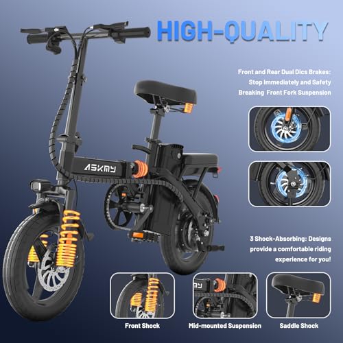 Foldable Electric Bike for Adults & Teens - 14" Mini Ebike with 740W Motor, 10AH Battery - Black