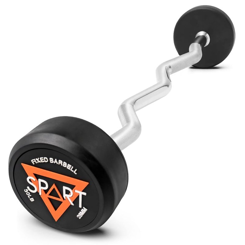 Rubber Coated Fixed Barbell, Pre-Loaded Weights EZ Curl Solid Steel Barbells, Weighted Bar for Weightlifting Exercise, Bodybuilding, Strength Training, Squat Rack & Bench Press, 20lb