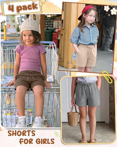 Girls Athletic Shorts 4-Pack - Black, Gray, Khaki, Apricot - 13-14 Years