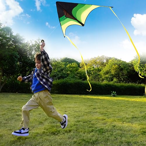 Large Delta Kite - Gradient Green with 328 ft String - Easy to Fly