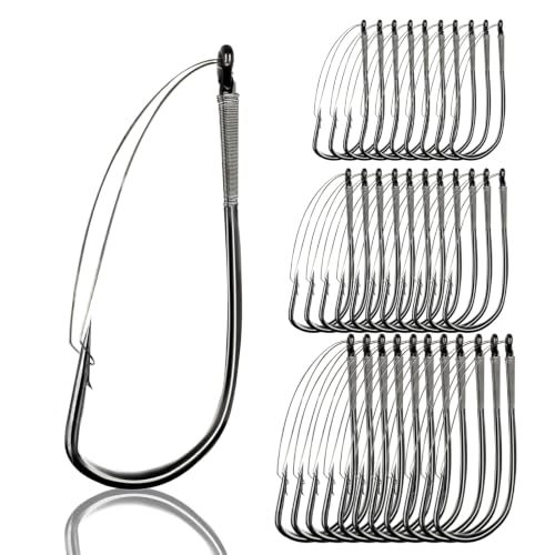 Weedless Wacky Rig Hooks - 30Pcs 1/0# Wire Guard Bass Fishing