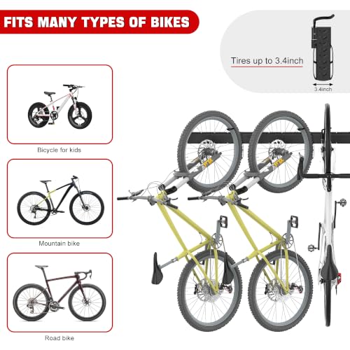 Ultrawall Adjustable Wall-Mounted Bike Storage Rack with Swivel Hooks