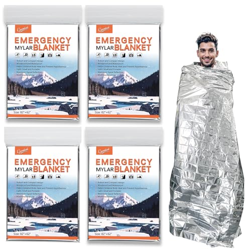 Emergency Mylar Thermal Blankets - 4 Pack - Waterproof Heat Reflective