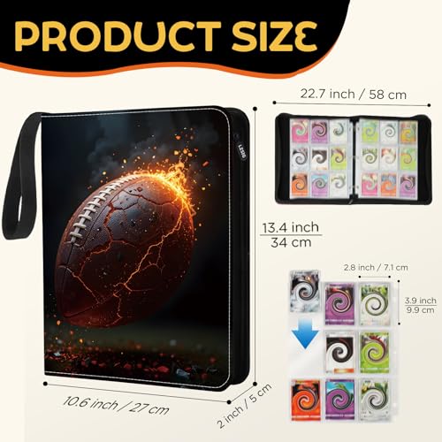 LZSIG 9-Pockets Football Card Binder Red - Holds 1008 Cards with 56 Removable Sleeves, 3-Ring Zipper Sports Album