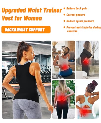 Sauna Vest for Women - Zipper Waist Trainer Shapewear, Blue Lining, Large