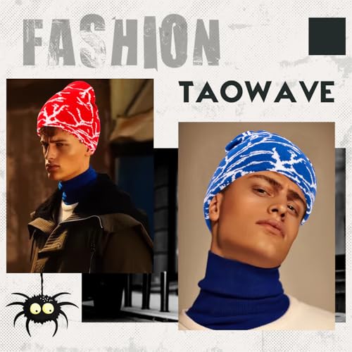 Lightning Pattern Knitted Beanie Hat - One Size / Black White