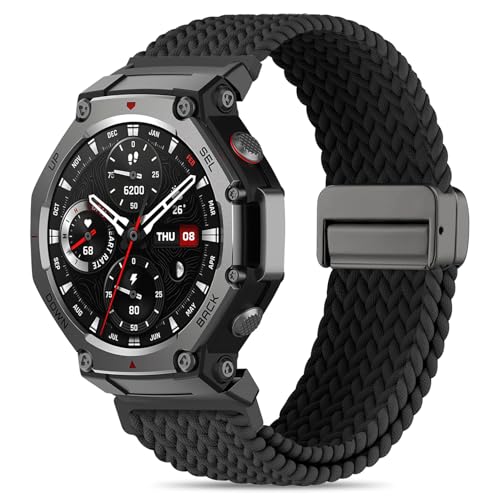 Elastic Woven Band for Amazfit T-Rex 3 - Black Magnetic Buckle Strap