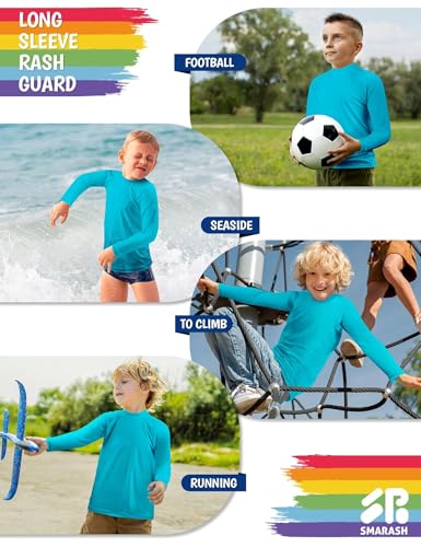 Boys Long Sleeve Rash Guard Swim Shirt - UPF 50+ Sun Protection, Sea Blue, 12-18 Months