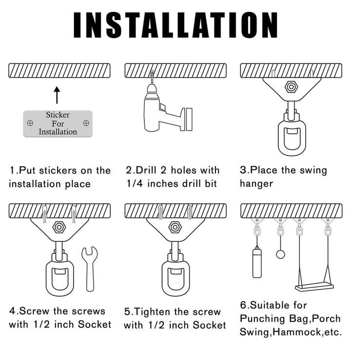 Aisto Heavy Duty Swing Hangers 2000LB Capacity Stainless Steel 4 Pack for Porch & Yoga