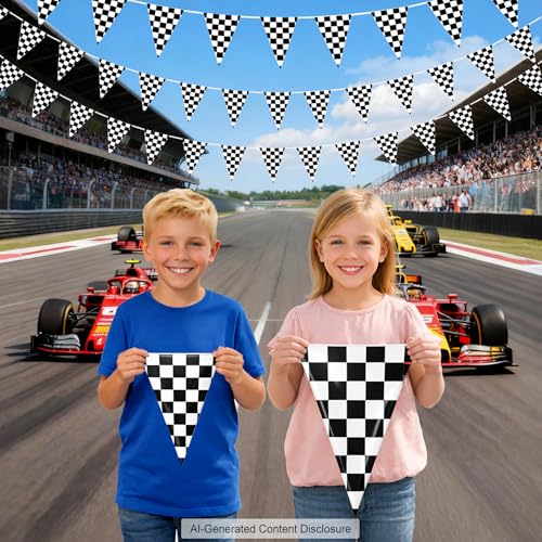 100ft Black and White Checkered Flag Banner for Racing Parties