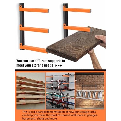 Caliee lumber Storage Rack Wall Mount, Heavy Duty Wood Storage Racks With 6-Level System Holds Up to 1400 lbs, Garage Shelf Wall Mount, Basement, Workshop, Rustproof & Space-Saving Design (4)