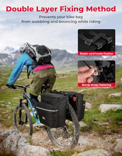 34L Waterproof Bike Pannier Bag with Rain Cover - Black