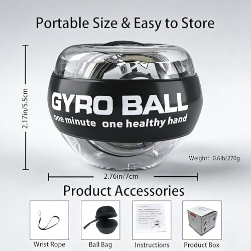 Wrist Gyro Ball Exerciser with LED Lights - Black