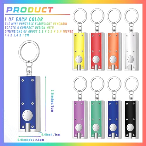 Mini Flashlight Keychain - 8 Pack LED Light, Multicolor