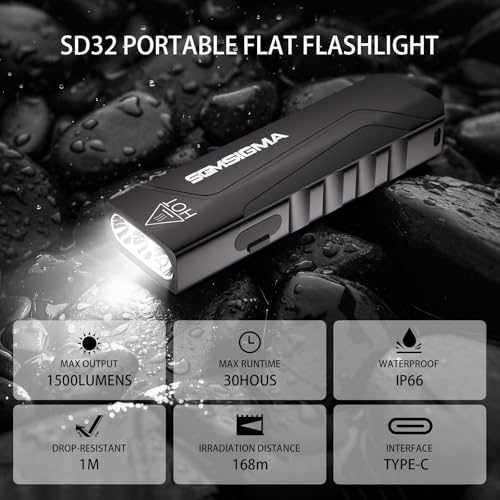 2 Pack 1500 Lumen EDC Flat Flashlight, USB-C Rechargeable Pocket Light, 6 Mode Portable Small Flashlights for Outdoor Camping, Emergency, and Home Use