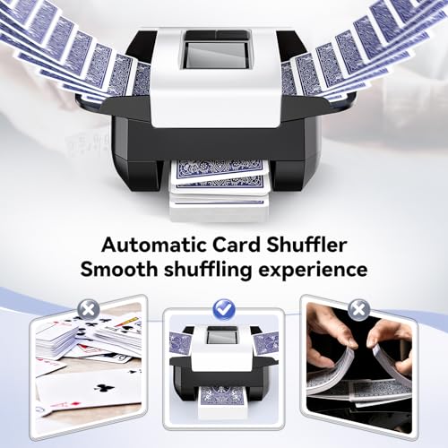 White Automatic Card Shuffler for 1-2 Decks with USB-C Rechargeable, Quiet Operation, Dual Auto/Manual Modes