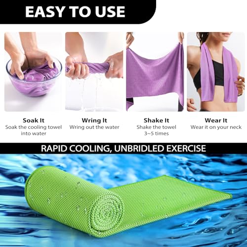 Cooling Towels - 5 Pack Gym Towels for Working Out & Yoga - Light Blue, Green, Grey, Purple, Rose Red