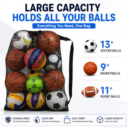Heavy Duty Mesh Ball Bag - 30x40 Inch Sports Equipment Organizer