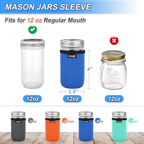 Cosmos 4-Pack Insulated Neoprene Mason Jar Sleeves for 12 OZ Regular Mouth Jars