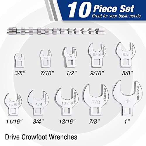WORKPRO Crowfoot SAE Wrench Set 3/8-Inch Drive, 10-Piece, Heavy-Duty