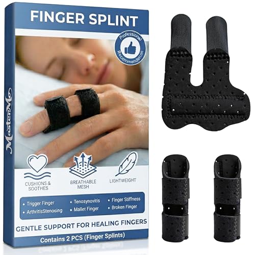 Finger Splint & Thumb Brace - Universal Adjustable Stabilizer for Trigger Finger, Arthritis - 2 Pcs, Black, L