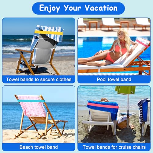 5 Pack Beach Towel Bands - Elastic Towel Clips for Chairs - Mixed Colors