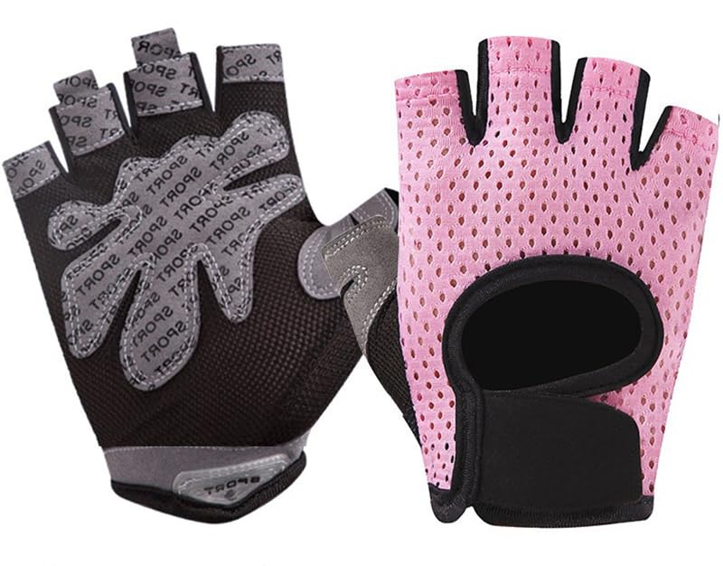 Fingerless Gym Gloves for Women - Breathable Weightlifting Grip - Pink, Medium