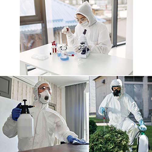 SYINE Pack of 5 Disposable Protective Coverall with Hood, Elastic Cuff for Spray Painting Cleaning Work,Breathable & Durable