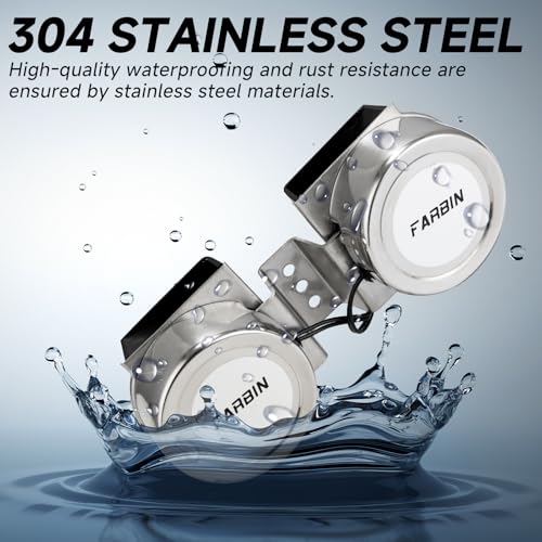 12V Super Loud Marine Horn 125dB Waterproof Stainless Steel Dual-Tone Silver 2pcs