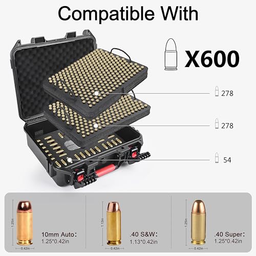 Kinghardcase 600 Round Ammo Storage Case with Lock, Waterproof, Rugged Transport for 10mm, .41 Rem Magnum, .40 S&W, & More