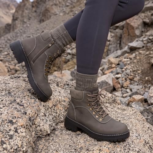 ANJOUFEMME Women's Winter Snow Hiking Boots 6.5 / 115 Zip Brown Lightweight Warm Shoes