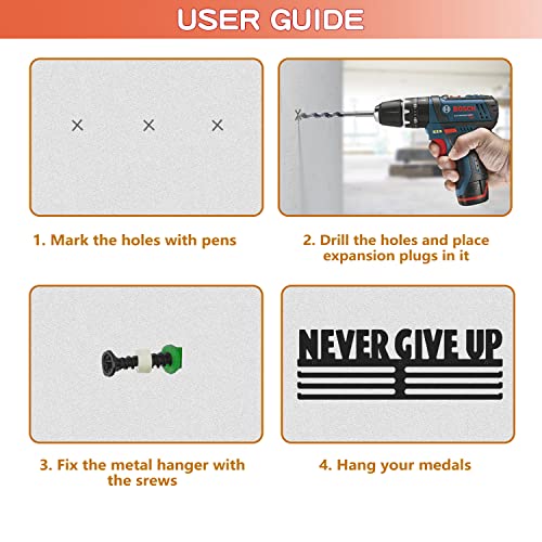 Medal Display Hanger - Never Give Up Wall-Mounted Hook Rack
