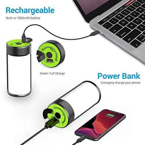 LED Camping Lantern, CT CAPETRONIX Rechargeable Camping Lights with 400LM 5 Light Modes, Water-Resistant Lanterns for Power Outage Hurricane Emergency Camping (2 Pack, Black & Green)