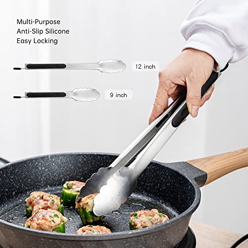 Stainless Steel Cooking Tongs Set - 9 & 12 Inch Lengths