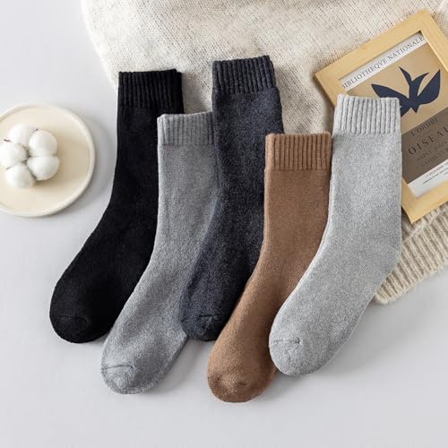 Winter Wool Socks for Women - Thick Warm Vintage Crew - Grey, White, Black, Khaki, Light