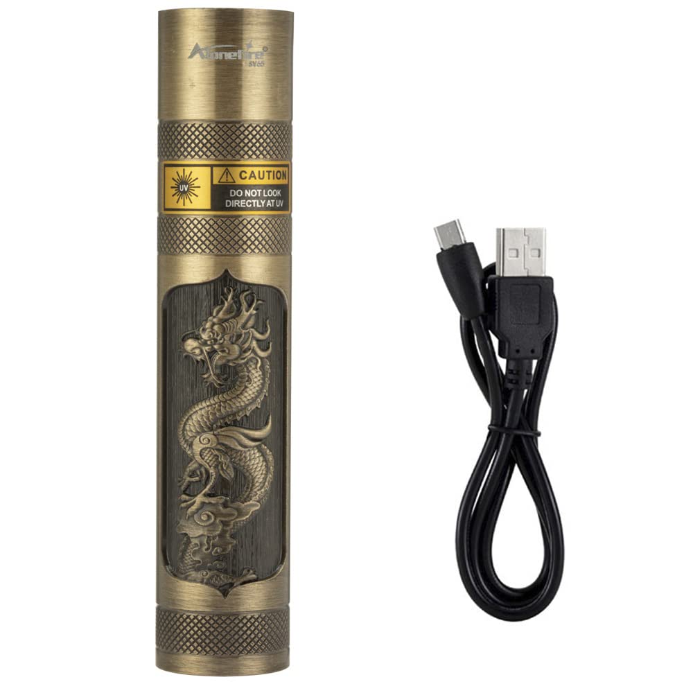 ALONEFIRE SV65 5W 365nm UV Flashlight USB Rechargeable Ultraviolet Mini UV Light ID Checking Black Light for Pet Urine Detector, Resin Curing, Scorpion, Bed Bug, Leak, Minerals with Built-in Battery