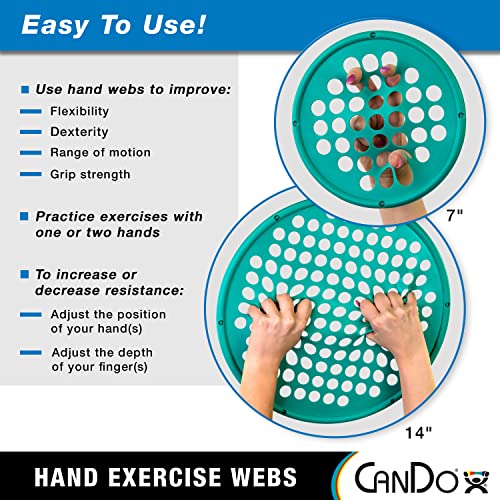 CanDo Hand Exercise Webs for Physical Therapy, Grip Strengthening - Green, Medium, 14" Latex-Free