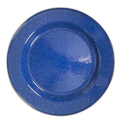 Blue Enamel Camping Plate with Stainless Steel Rim