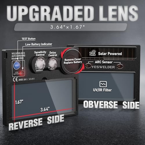 YESWELDER Auto Darkening Welding Helmet, Blue Light Blocking, 1/1/1/1 True Color Solar Powered Welding Hood with 2 Arc Sensors, Wide Shade 3.5/9-13 Welder Mask for TIG MIG ARC and Grind