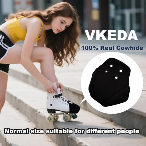 VKEDA 100% Real Cowhide Toe Cap Protectors for Derby Speed Roller Skates - Black, 1 Pair