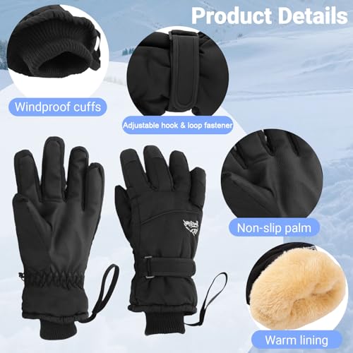 Men's Windproof Fleece Lined Ski Gloves - Black for Man