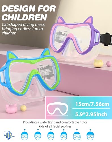Kids Snorkel Set with Dry Top Mask & Fins - BlueGreen+VioletPink, Kid's Water Gear