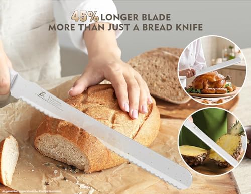 White CoquusAid Double Serrated Bread Knife 11.6 Inch for Crusty Sourdough