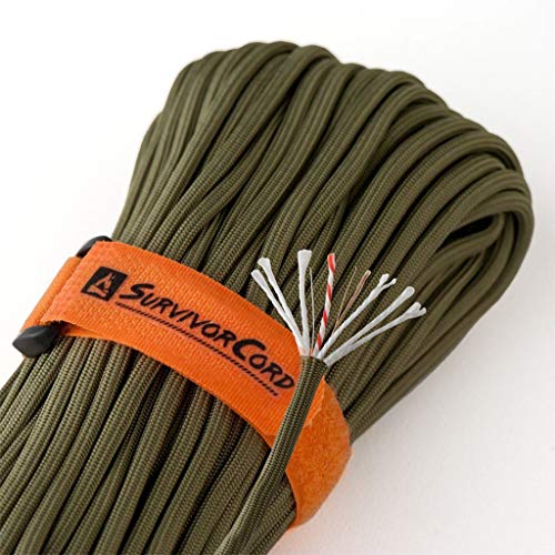 SurvivorCord 550 Paracord Army Green 100ft - Military-Grade Survival Cord for Camping & Outdoors