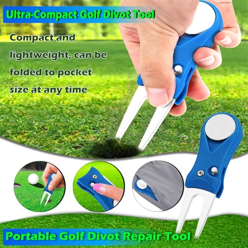 Foldable Stainless Steel Golf Divot Tool with Magnetic Marker - 2 Pack