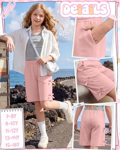 Girls Bermuda Bowknot Shorts - 11-12 Years, Pink