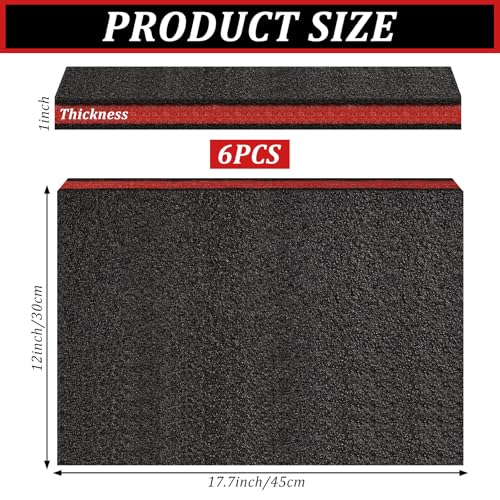 6 Pack Tool Box Foam Inserts for Cases,Tool Box Liner Polyethylene Sheets, Toolbox Kaizen Organizer and Storage Shadow(18 x 12 x 1 Inch,Red, Black) (6 Pcs Foam)