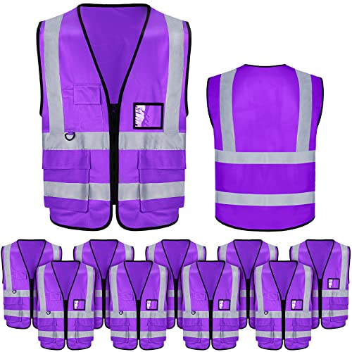 EBOOT 10 Pcs Safety Vests High Visibility Safety Vest with Reflective Strips for Construction Outdoor Running Cycling Walking at Night(Purple)